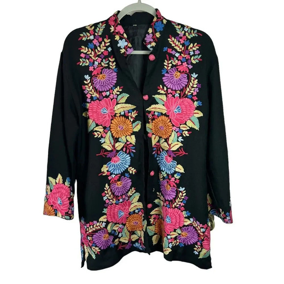 Vintage Woolen Floral Embroidered Jacket - Picture 1 of 13